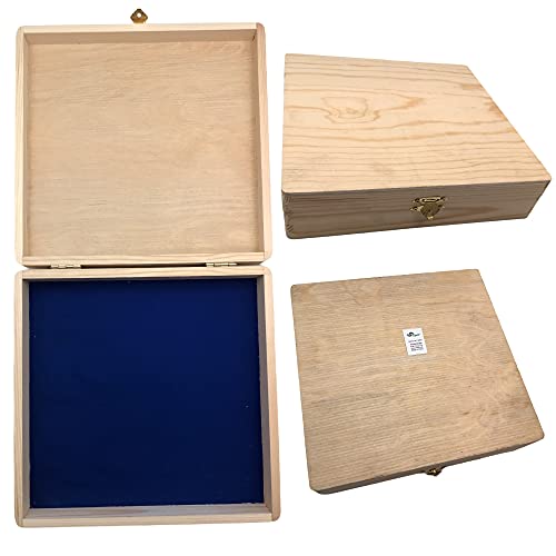 3 Pack Unfiinshed Wood Hinged Memory Box | Ideal for Arts and Crafts Projects, Hobbies, Jewlery Box and Home Storage (8.3" x 8.1" x 1.8" inch)