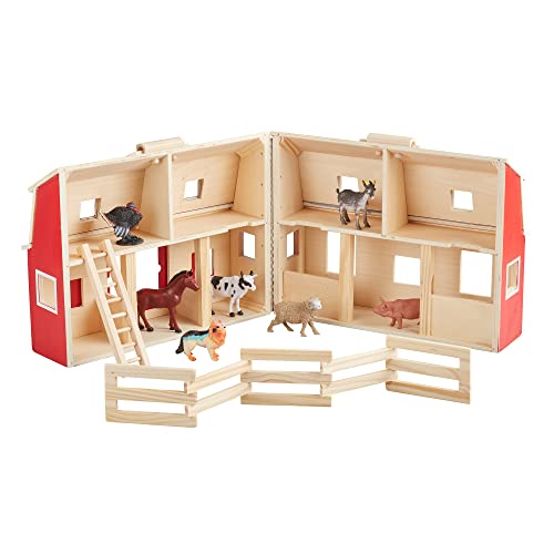 Melissa & Doug Fold and Go Wooden Barn With 7 Animal Play Figures - Farm Animals Portable Toys For Kids And Toddlers Ages 3+ Melissa & Doug