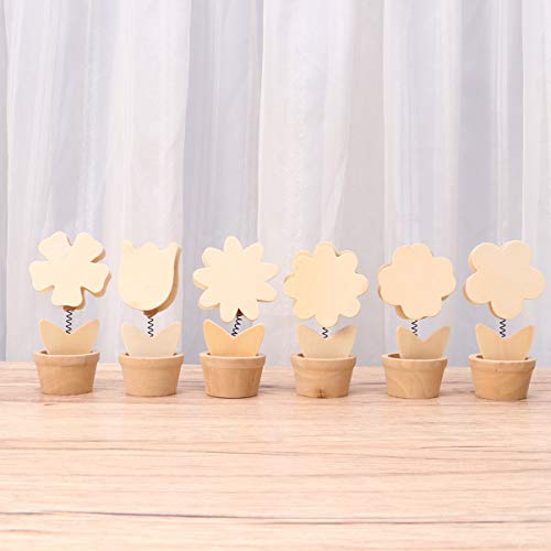 Healifty 6pcs Wooden Memo Clips Place Card Holders Unfinished Wood Ornaments Unpainted Flower Pot Miniature Desktop Decoration Ornaments with Pigment Healifty
