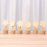 Healifty 6pcs Wooden Memo Clips Place Card Holders Unfinished Wood Ornaments Unpainted Flower Pot Miniature Desktop Decoration Ornaments with Pigment Healifty