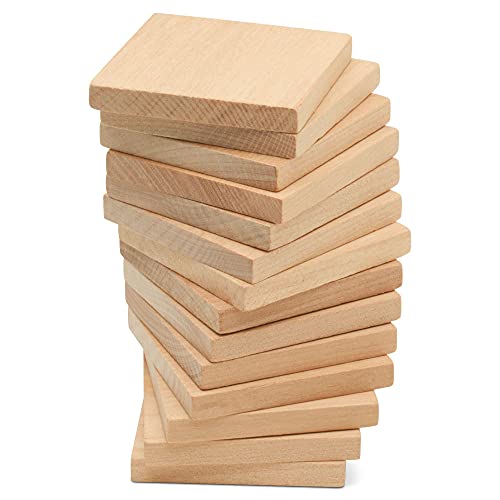 Wood Tiles, 2 x 2 Inch, Pack of 10 Blank Wood Squares for Crafts, Wood Burning, Laser Engraving, and DIY, by Woodpeckers