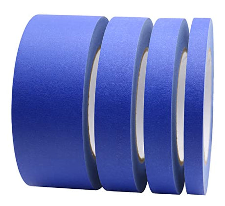 BOMEI PACK 4 Pack Blue Painters Tape, 1/2" 3/4" 1” 2” x 60yds, Multi Size Painting Masking Tape, Clean Release Paper Tape for Home and Office BOMEI PACK