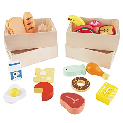 Food Groups - Wooden Play Food Sets, Pretend Play Kitchen Toys, Toy Food Accessories for Toddlers 1-3, Wood Play Fake Food for 1 2 3 Year Old Boys