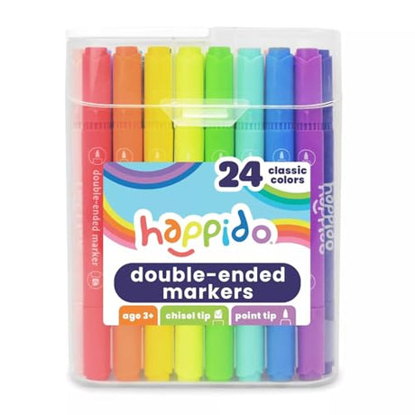 Happido Double-Ended Markers, 24 Colors - Non-Toxic, Brightly Colored Markers for Kids, Coloring, Drawing, Crafts, and More, Comes with Convenient International Arrivals