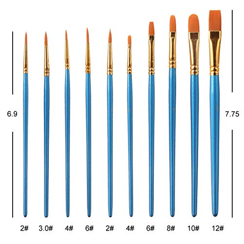 Elisel Paint Brush Set, 10 pcs Nylon Hair Art Paint Brushes for Acrylic Painting for Acrylic Oil Watercolor, Face Nail Art, Miniature Detailing and Elisel
