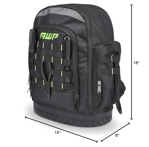 AWP Extreme Tool Backpack, Heavy-Duty Tool Bag with Padded Shoulder, Back, and Waist Straps, Water-Resistant Construction Black AWP