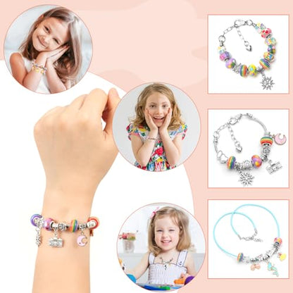 Charm Bracelet Making Kit for Girls 3-12, Kids Jewelry Making Kit 66Pcs Jewelry Kits for Girls Ages 8-12 Jewelry Maker Craft Necklace Birthday