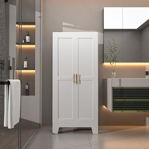 RISTERN White Metal Storage Cabinet, 61" Steel File Cabinet for Home Office, Kitchen Pantry Storage Cabinet with Doors and 3 Adjustable Shelves, Tool RISTERN