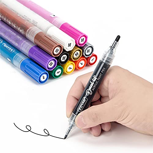ZEYAR Dual Tip Acrylic Paint Pen Metallic Colors, Board and Extra Fine Tips,  Patented Product, AP Certified, Waterproof Ink, Works on Rock, Wood, Glass,  Metal, Ceramic and More (12 Metallic Colors) 