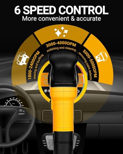 DEKOPRO Car Buffer Polisher, 6 Inch Dual Action Orbital Buffer Polisher, 6 Variable Speed 1800-5500OPM Random Polisher Kit with 4 Buffing Pads for DEKOPRO