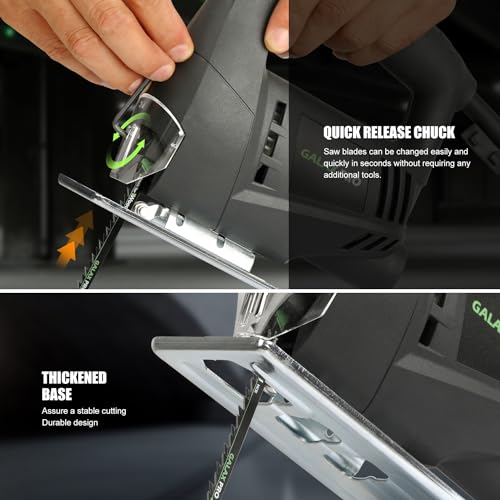 GALAX PRO 3.3Amp Jig Saw, 3000 RPM No Load Speed Jigsaw with Lock-on Button, Cutting Angle 45 Degree, 1pcs Wood Cutting Blades and 2pcs Metal Cutting GALAX PRO