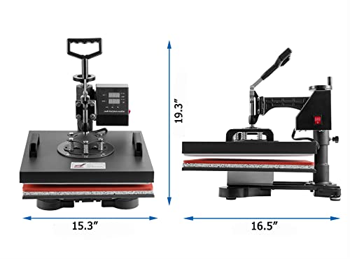 SHZOND Heat Press 8 in 1 Heat Transfer Machine, 15x15 Inch Swing Away Transfer Sublimation Heat Press Machine for T Shirts, Hats, Mugs and Plates (8 - WoodArtSupply