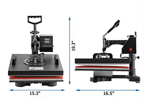 SHZOND Heat Press 8 in 1 Heat Transfer Machine, 15x15 Inch Swing Away Transfer Sublimation Heat Press Machine for T Shirts, Hats, Mugs and Plates (8 SHZOND