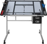 OneSpace Craft Station with Blue Glass Drafting, Silver OneSpace
