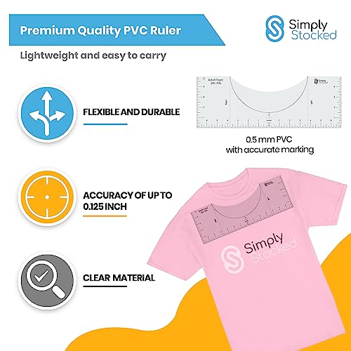 Simply Stocked Tshirt Ruler Guide for Vinyl Alignment - 8 Pcs of PVC T Shirt Rulers to Center Designs for Heat Press with 4 Accessories - 10 Inch Simply Stocked