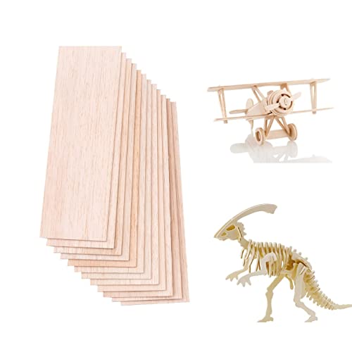 iUoczi12 Pack Balsa Wood Sheets 1/16 x 4 x 12 Inch Natural Wood Color Unfinished Wood for DIY Crafts Make Models of House Airplane Ship Boat DIY iUoczi