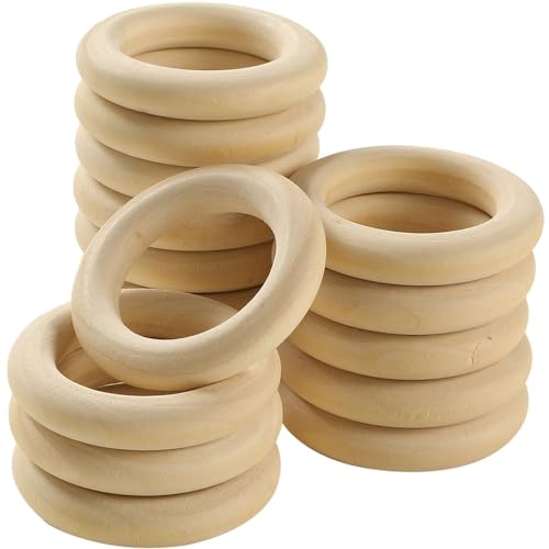 12PCS Natural Wood Rings for Crafts, HOOMBOOM 55mm/2.2inch Macrame Rings for DIY, Wooden Rings Without Paint, Pendant Connectors - WoodArtSupply