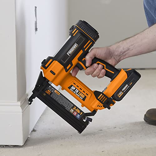 Freeman PE20V31618G 20 Volt Cordless 3-in-1 16 and 18 Gauge Nailer/Stapler Kit with Lithium Ion Battery, Charger, Bag, and Fasteners (600 Count) –