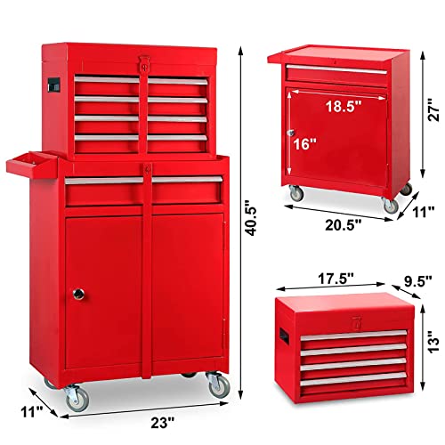 ROAD DAWG Torin Rolling Garage Workshop Organizer: Detachable 4 Drawer Tool Chest with Large Storage Cabinet and Adjustable Shelf, 20.3" l x 11" w x ROAD DAWG