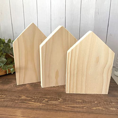 10 Pieces Unfinished House Shaped Wooden Cutouts Rustic Farmhouse Wooden Decorations Wooden Tiered Tray Decor for Home Kitchen Shelf Coffee Bar Table
