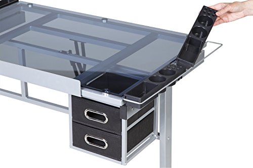 OneSpace Craft Station with Blue Glass Drafting, Silver OneSpace