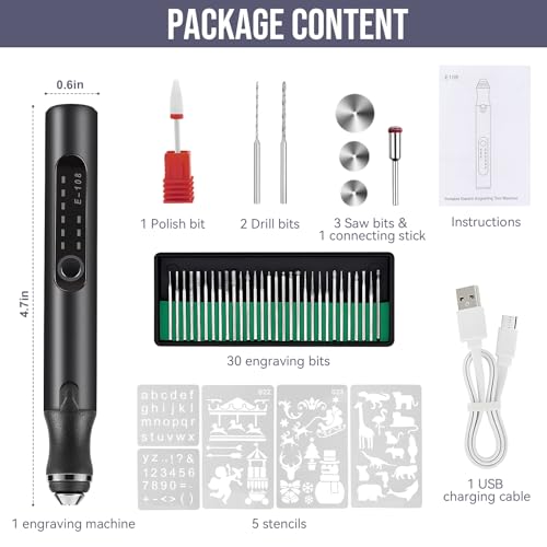 HOTROSE Electric Engraving Pen with 37 Bits, USB Rechargeable Cordless Engraving Machine, Portable DIY Rotary Engraver for Jewelry Wood Glass Stone - WoodArtSupply