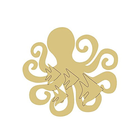 Octopus Design by Lines Unfinished Wood Cutout Aquatic Door Hanger MDF Shape Canvas Style 2 Art 1 Diverse Woodworking