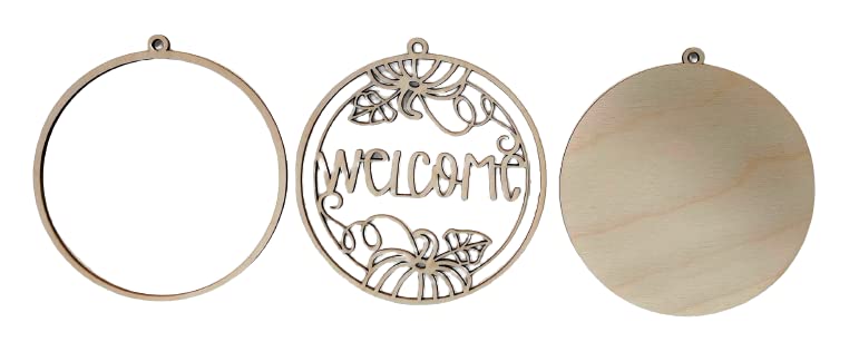 Welcome Door Sign 2 Pieces Laser Cut Out Unfinished RND19 The Wood Shape Store