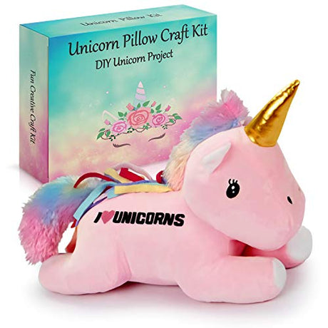 2Pepers Make Your Own Unicorn Pillow Kit Arts and Crafts for Girls (No Sewing Needed), DIY Stuffed Plush Pillow Craft kit for Kids, Unicorn Gifts for 2Pepers