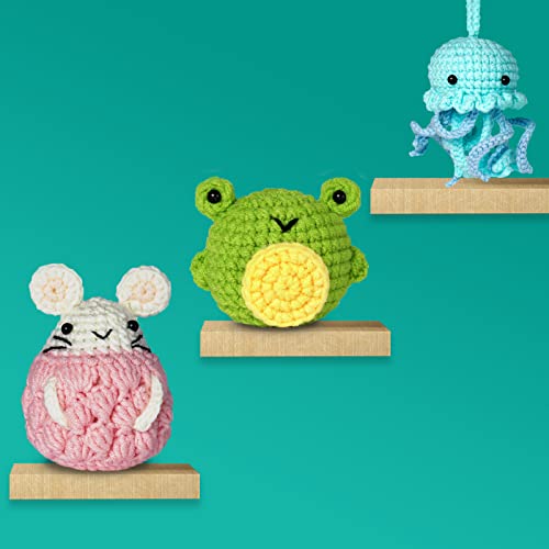 Kilolemo 3 Pcs Animals Beginner Crochet Kits, Crochet Starter Kit Learn to Crochet Sets Step-by-Step Video Tutorials for Adults Kids (Frog, Rat