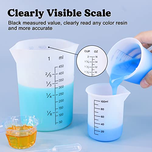 LET'S RESIN Silicone Measuring Cups, 450ml Accurate 2 Scales & 100ml Durable Measuring Cups, Epoxy Mixing Cup,Silicone Stirring Sticks, Easy Clean LET'S RESIN