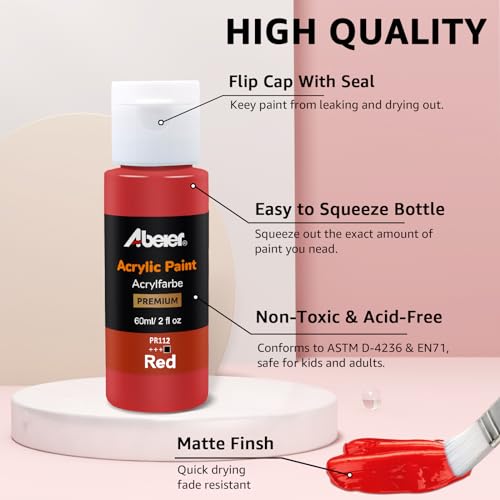 ABEIER Acrylic Paint Set, 56 Colors (2oz/60ml), Matte Finish, Waterproof, Rich Pigments, Non-Toxic Paints for Painting on Canvas Crafts Wood Ceramic, - WoodArtSupply