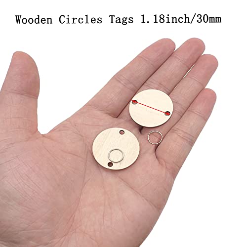 MYYZMY 50 Pieces Wooden Circles Tags 1.2 inch with Holes and 50 Pieces 10 mm Rings - WoodArtSupply