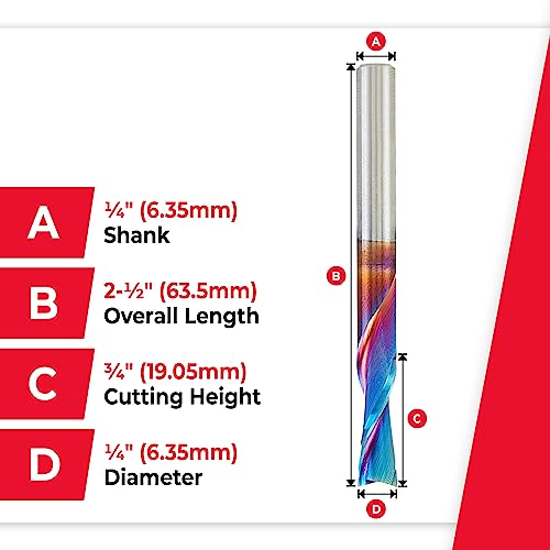 Amana Tool 46202-K Solid Carbide Spiral Plunge Router Bit Down Cut 1/4 Dia x 3/4 x 1/4 Inch Shank, Spektra Extreme Tool Life Coated Amana Tool