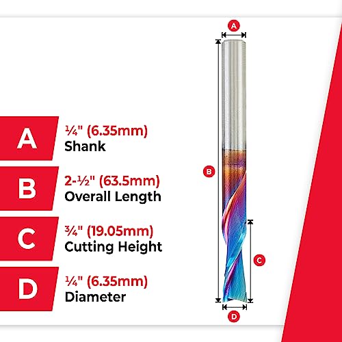 Amana Tool 46202-K Solid Carbide Spiral Plunge Router Bit Down Cut 1/4 Dia x 3/4 x 1/4 Inch Shank, Spektra Extreme Tool Life Coated - WoodArtSupply