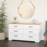 Prepac Rustic Ridge 6 Drawer Dresser, 18.25" D x 53.25" W x 28.5" H, White & Oak Prepac