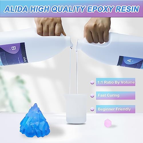 0.5 Gallon Epoxy Resin + Hardener- Crystal Clear Epoxy Resin, Epoxy Resin Kit No Bubbles Odor & Yellowing, Self Leveling 1:1 Mix for DIY Jewelry,