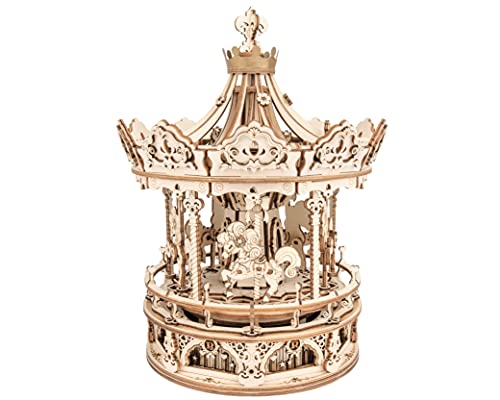 ROKR 3D Wooden Puzzles for Adults Mechanical Music Box Romantic Carousel, DIY Music Box Model Building Kits for Teens, DIY Crafts/Hobbies/Gifts Desk ROKR