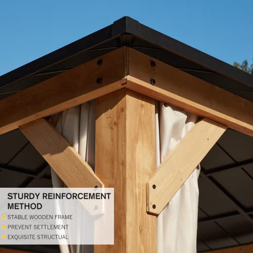 MELLCOM 11' x 13' Hardtop Cedar Wood Gazebo for Patios, Outdoor Cedar Framed Gazebo with Double Metal Roof, Solid Wooden Framed Gazebo with Privacy MELLCOM