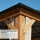 MELLCOM 11' x 13' Hardtop Cedar Wood Gazebo for Patios, Outdoor Cedar Framed Gazebo with Double Metal Roof, Solid Wooden Framed Gazebo with Privacy MELLCOM