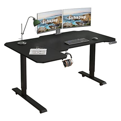 Suhapup Electric Height Adjustable Standing Desk, 59 L-Shaped Sit - Stand Desk for Work or Home Office Push Button Memory Settings Black Splice - WoodArtSupply