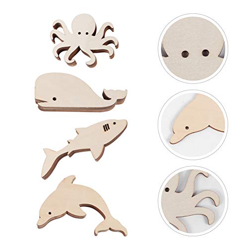 Healifty 24Pcs Marine Animal Wood Chips Unfinished Woods Slices Natural Unfinished Wood Slices Hanging Unfinished Wood DIY Wood Slice Octopus Decor Healifty