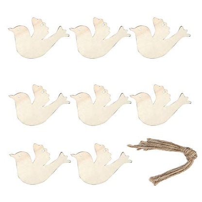 Love Bird Wooden Tag Unfinished Hanging Wood with Twines for DIY Christmas Holiday Party Home Decoration 24pcs