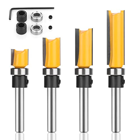 UTRUSTTO Pattern Flush Trim Router Bits 1/4 Inch Shank, Bottom Bearing Flush Trim Router bit Set, Cutting Diameter: 1/2", Cutting Height Respectively UTRUSTTO