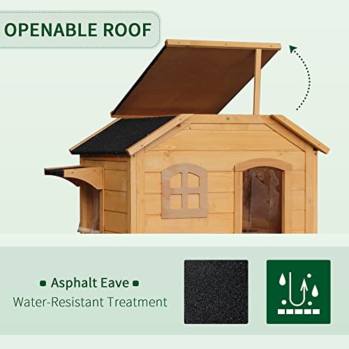 PawHut 2-Story Cat House Outdoor, Weatherproof Wooden Cat Enclosure for Feral Cats with Escape Door, Openable Roof, Jumping Platforms, Natural PawHut