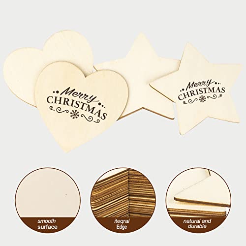 50PCS Unfinished Blank Wood Pieces, 4 Inch Natural Wooden Cutouts Ornaments for DIY Crafts Projects and Christmas Party Wedding Decoration(Star LepoHome