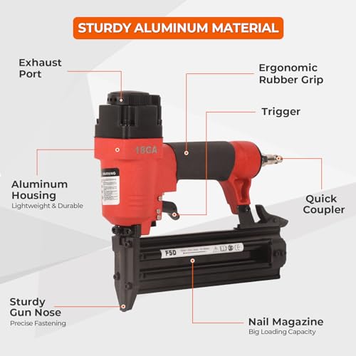 VAIDPRO Pneumatic Nail Gun, 18 GA, 3/8-Inch to 2-Inch Nail Length Air Brad Nailer Tool, Pneumatic Staple Gun for Carpentry, DIY Project, Woodworking VAIDPRO
