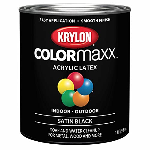 Krylon K05613007 COLORmaxx Acrylic Latex Brush On Paint for Indoor/Outdoor Use, ½ Pint, Satin Black - WoodArtSupply