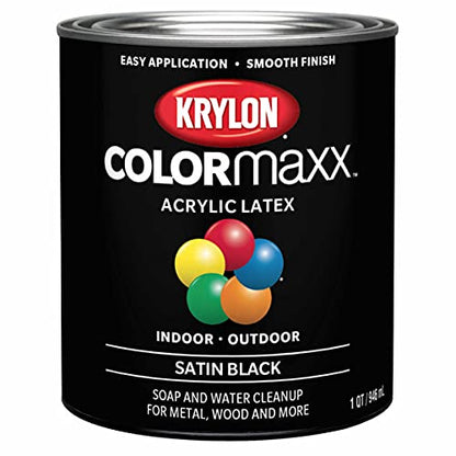 Krylon K05613007 COLORmaxx Acrylic Latex Brush On Paint for Indoor/Outdoor Use, ½ Pint, Satin Black - WoodArtSupply