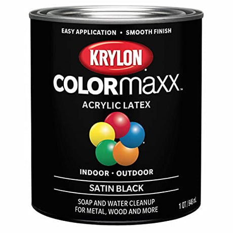 Krylon K05613007 COLORmaxx Acrylic Latex Brush On Paint for Indoor/Outdoor Use, ½ Pint, Satin Black Krylon